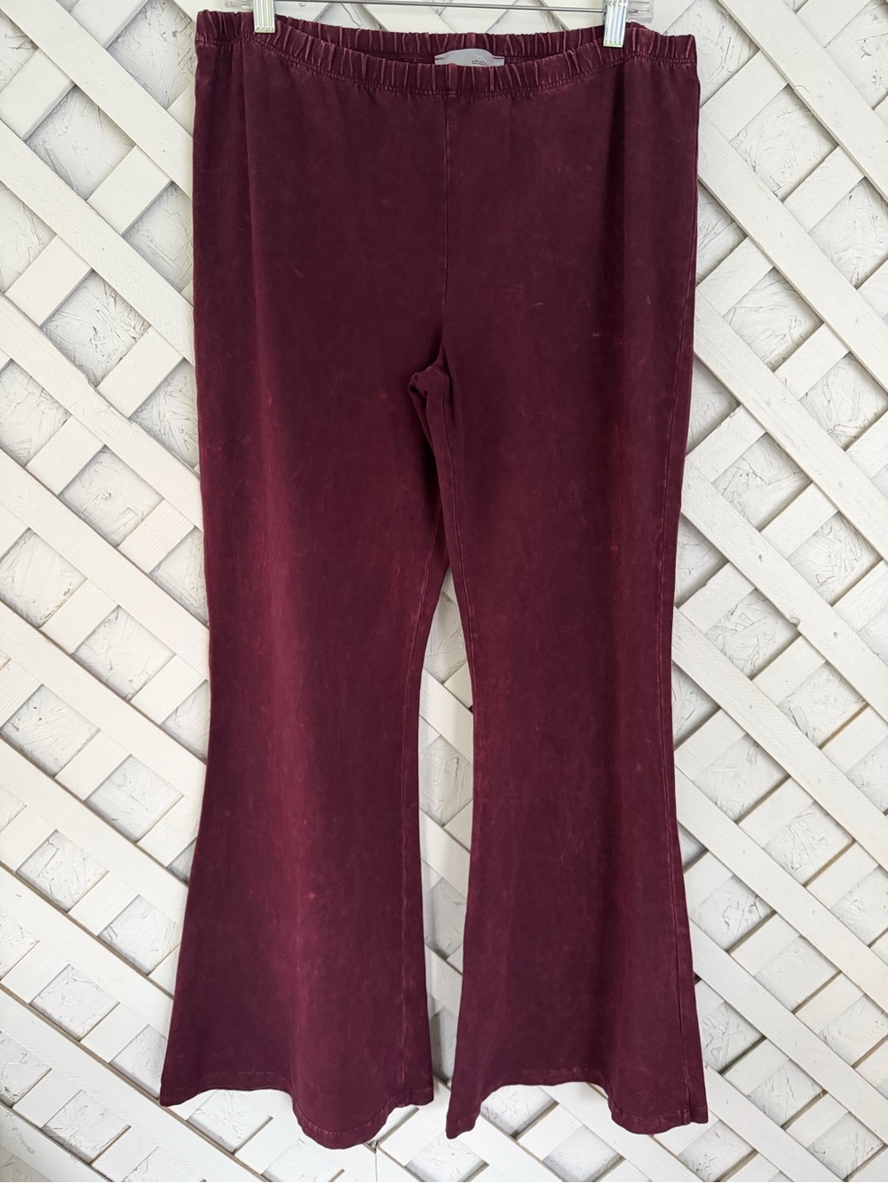 Chatoyant Mineral Wash Cotton Blend Yoga Flare Bellbottom Pants Stretch 2XL